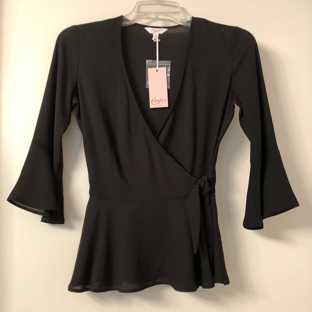Candie’s Wrap Top with Bell Sleeves
